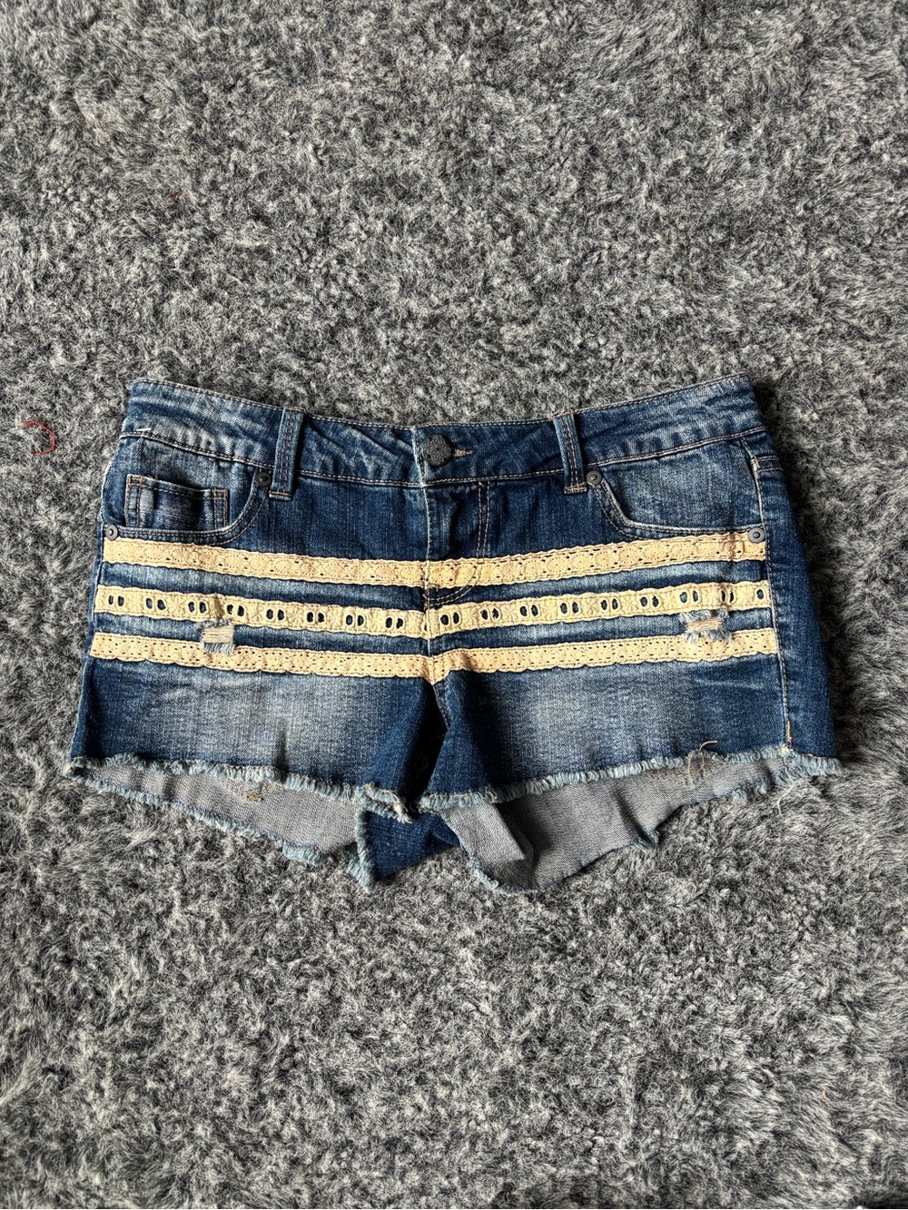 No Boundaries Blue Denim Lace-Trim Cutoff Shorts